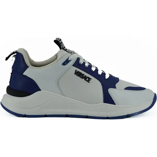 Blaue und weiße Kalbsleder-Sneakers - Versace - Modalova