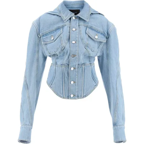 Denim Jacket With Corset Detail , female, Sizes: M - Mugler - Modalova