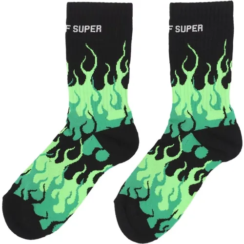 Flammen Logo Socken Schwarz/Grün/Weiß - VISION OF SUPER - Modalova