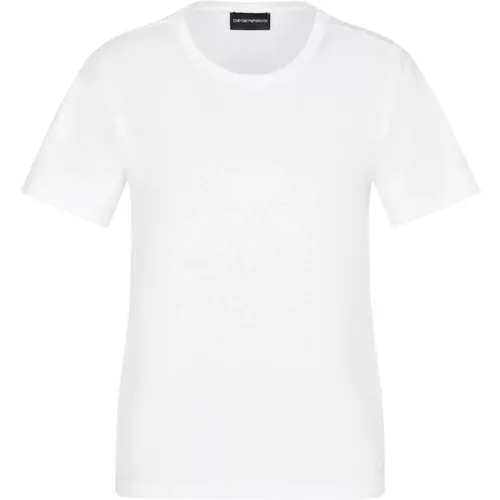 Weiße Baumwoll-Rhinestone-Crew-Neck-T-Shirt , Damen, Größe: L - Emporio Armani - Modalova