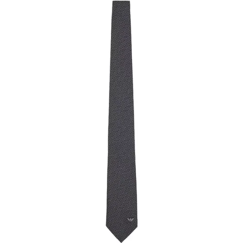Graue Krawatte mit geometrischem Muster und Logo - Emporio Armani - Modalova