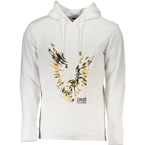 Brushed Hooded Long Sleeve Sweatshirt with Logo Print , male, Sizes: S, L, M, 2XL, 3XL, XL - Cavalli Class - Modalova