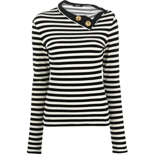 Collar striped velvet pullover , female, Sizes: M - Balmain - Modalova