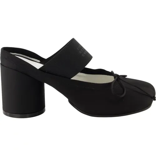 Schwarze Satin Pantoletten mit Absatz , Damen, Größe: 39 EU - MM6 Maison Margiela - Modalova