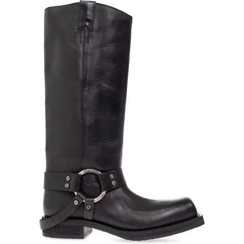 Leather knee-high boots with logo , female, Sizes: 4 UK, 3 UK - Acne Studios - Modalova