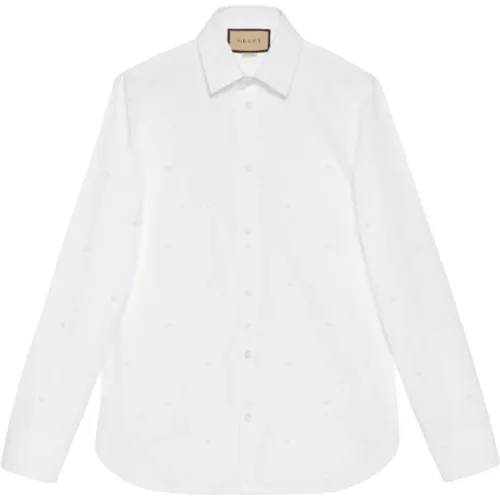 Weißes Interlocking G gepunktetes Baumwollhemd - Gucci - Modalova