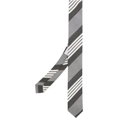 Grey 4-Bar Stripe Silk Tie , male, Sizes: ONE SIZE - Thom Browne - Modalova