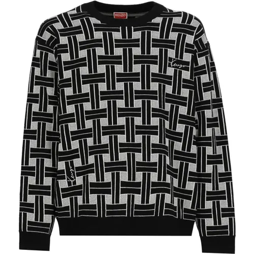 Schwarzer Crew Neck Pullover Webmuster , Herren, Größe: S - Kenzo - Modalova