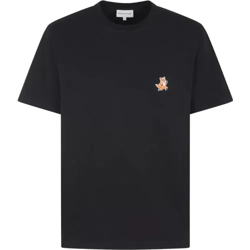 Schwarzes Speedy Fox Patch T-Shirt , Herren, Größe: 2XL - Maison Kitsuné - Modalova