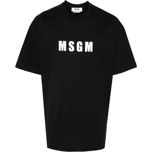 Schwarzes Logo-Print Rundhals T-Shirt , Herren, Größe: L - MSGM - Modalova