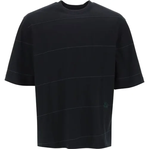 Striped t-shirt with ekd embroidery , male, Sizes: S, M, L - Burberry - Modalova