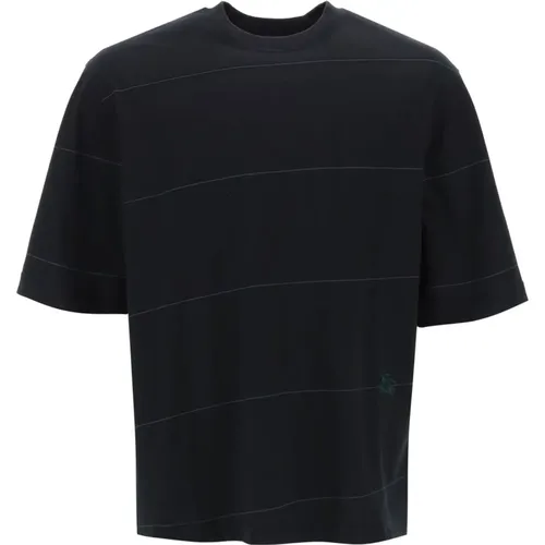 Striped t-shirt with ekd embroidery , male, Sizes: S, XL, M, L - Burberry - Modalova