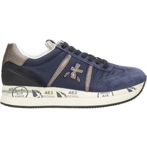 Blaue Sneakers mit Wildleder und Logo , Damen, Größe: 39 EU - Premiata - Modalova