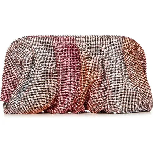 Sunset Pink Crystal Mesh Handbag , female, Sizes: ONE SIZE - Benedetta Bruzziches - Modalova