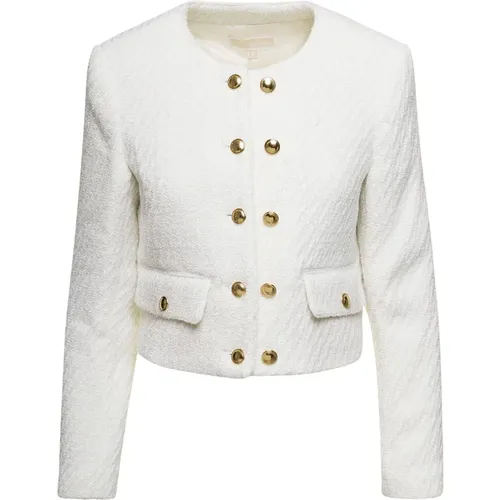 Weiße Tweed Kragenlose Jacke , Damen, Größe: S - Michael Kors - Modalova