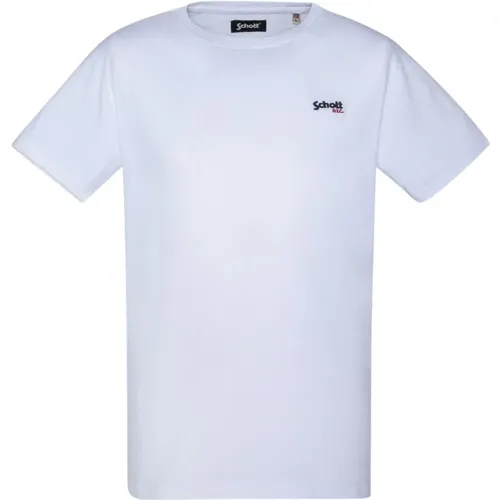 Besticktes Logo Baumwoll-T-Shirt , Herren, Größe: M - Schott NYC - Modalova