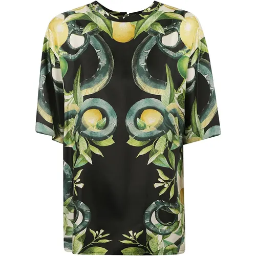 Schwarze T-Shirts und Polos mit Limoni Foulard , Damen, Größe: S - Roberto Cavalli - Modalova