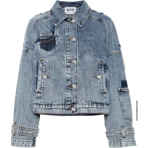 Blaue Denimjacke Casual Stil , Damen, Größe: L - Moschino - Modalova