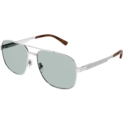 Silber/Grüne Sonnenbrille , Herren, Größe: 60 MM - Gucci - Modalova