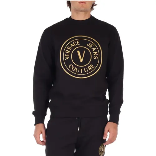 Cotton Sweatshirt with Front Logo Embroidery , male, Sizes: M, S, XL, L - Versace Jeans Couture - Modalova
