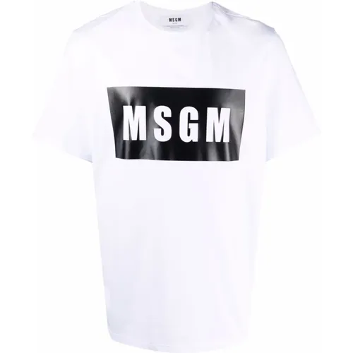 Logo-Print T-Shirt in Weiß/Schwarz , Herren, Größe: XL - Msgm - Modalova
