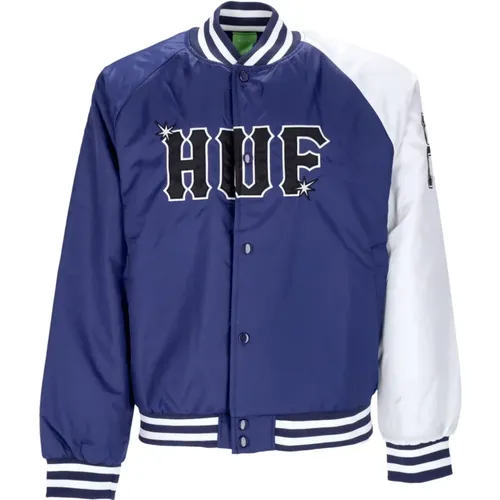 Quilted Satin Baseball Jacket in Navy , male, Sizes: XL, M - HUF - Modalova