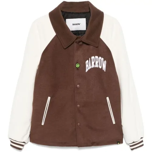 Braune Twill Varsity Jacke mit Logo , Herren, Größe: S - BARROW - Modalova