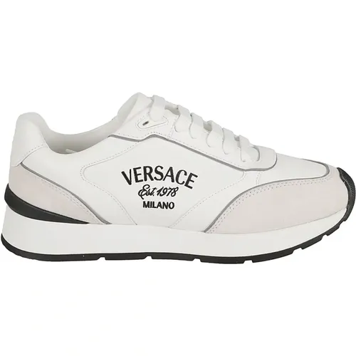 Leather Sneakers with Embroidery , male, Sizes: 9 UK, 10 UK - Versace - Modalova