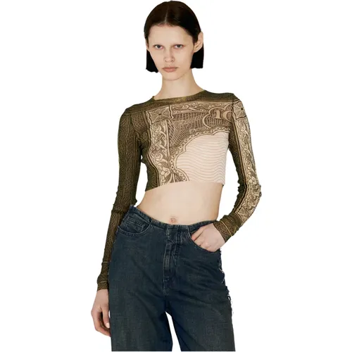 Mesh Cartouche Print Crop Top , Damen, Größe: L - Jean Paul Gaultier - Modalova