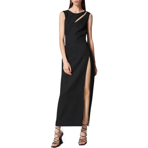 Schwarzes Midi Ärmelloses Kleid mit Offenem Rücken , Damen, Größe: XS - Versace Jeans Couture - Modalova