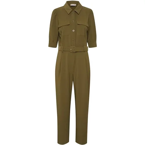 Dunkeloliver Jumpsuit mit ¾ Ärmeln und Gürtel , Damen, Größe: S - Gestuz - Modalova