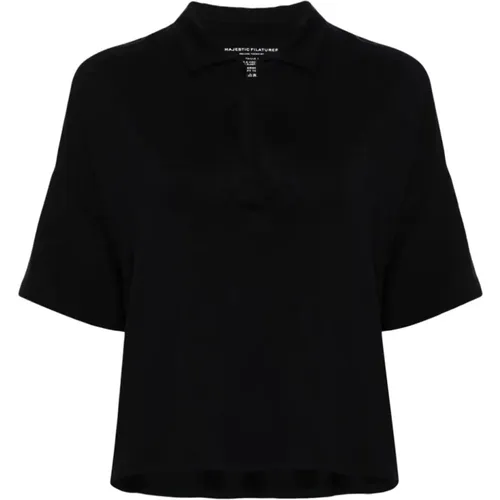 Marine Short Sleeve Polo Shirt , Damen, Größe: M - majestic filatures - Modalova
