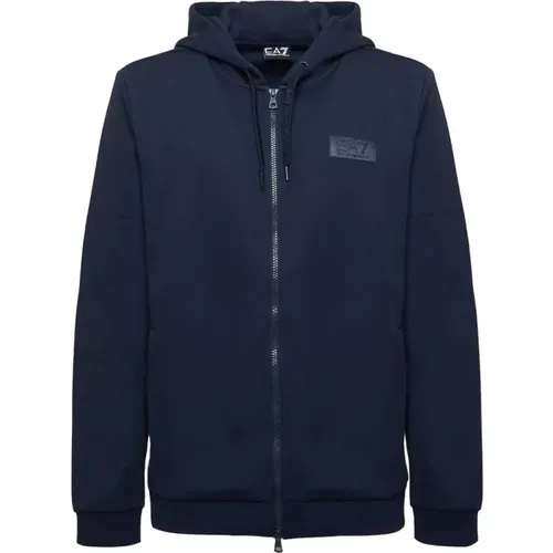 Kapuzenpullover mit Reißverschluss und Logo , Herren, Größe: L - Emporio Armani EA7 - Modalova