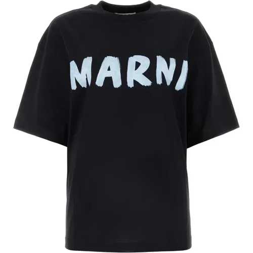 Oversize Schwarzes Baumwoll-T-Shirt , Damen, Größe: 2XS - Marni - Modalova