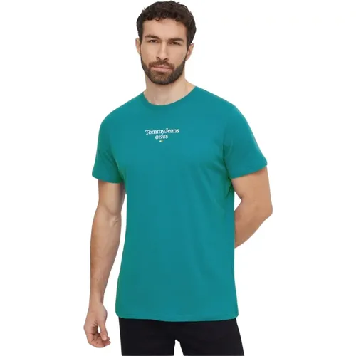 Grünes Logo Print T-Shirt , Herren, Größe: XL - Tommy Jeans - Modalova