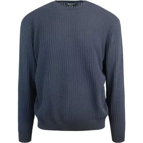 Blauer Rundhalsausschnitt Baumwollpullover , Herren, Größe: L - Emporio Armani - Modalova