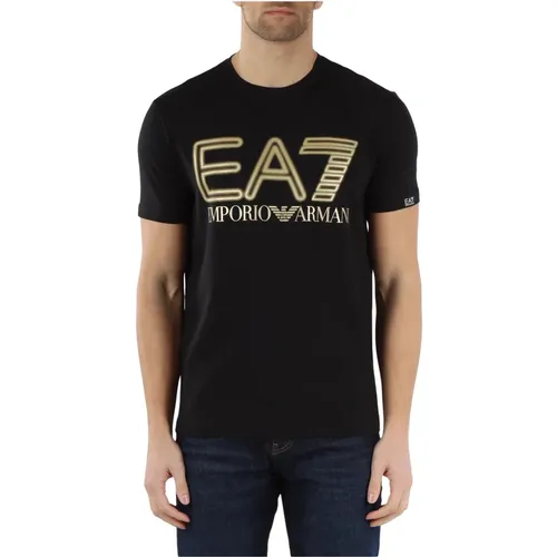 Stretch Cotton T-shirt with Embossed Logo Print , male, Sizes: 3XL - Emporio Armani EA7 - Modalova