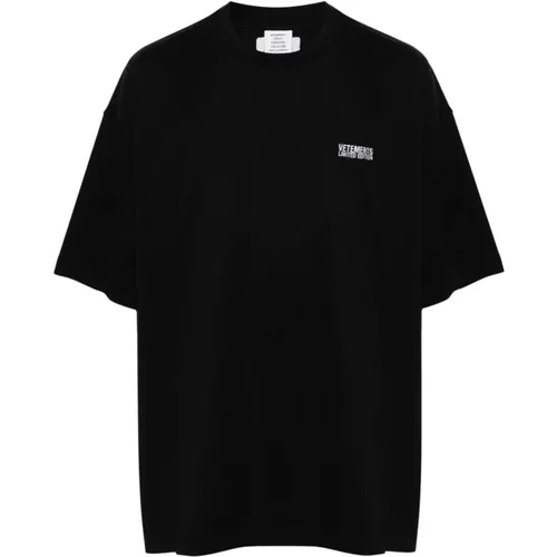 Schwarzes T-Shirt mit gesticktem Logo - Vetements - Modalova