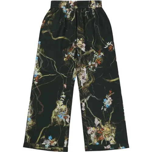 Floral Silk Trousers with Elastic Waistband , female, Sizes: M, XL, L, S, 2XL - Munthe - Modalova