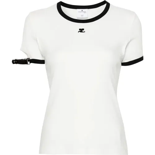 Buckle Logo-Patch T-Shirt , female, Sizes: XS - Courrèges - Modalova