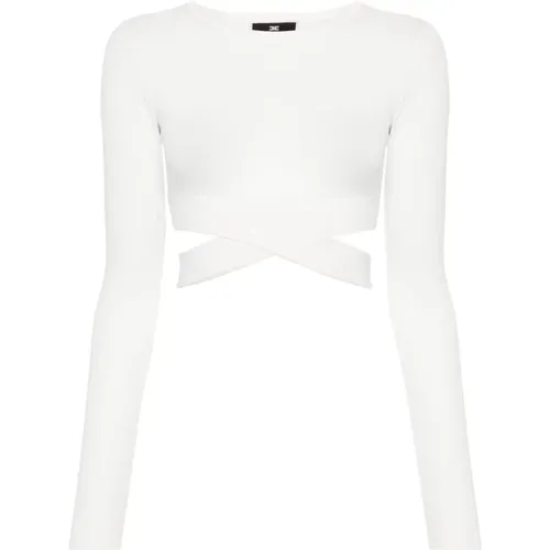 White Knitted Sweater Criss-Cross Detail , female, Sizes: M - Elisabetta Franchi - Modalova