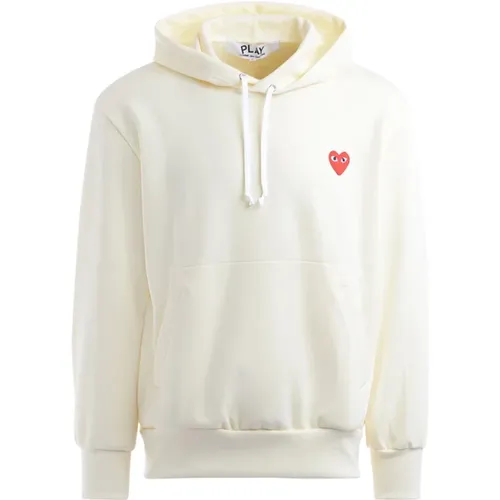 Ivory Kapuzenpullover mit rotem Herz-Patch , Herren, Größe: S - Comme des Garçons Play - Modalova