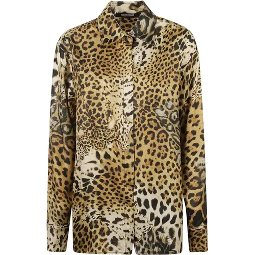 Leopard Print Silk Shirt , female, Sizes: S, L, M - Roberto Cavalli - Modalova