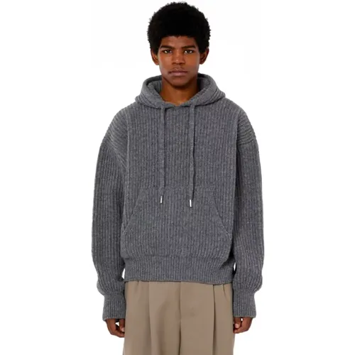 Ribbed Hooded Sweatshirt - Square Cut , male, Sizes: S - Ami Paris - Modalova