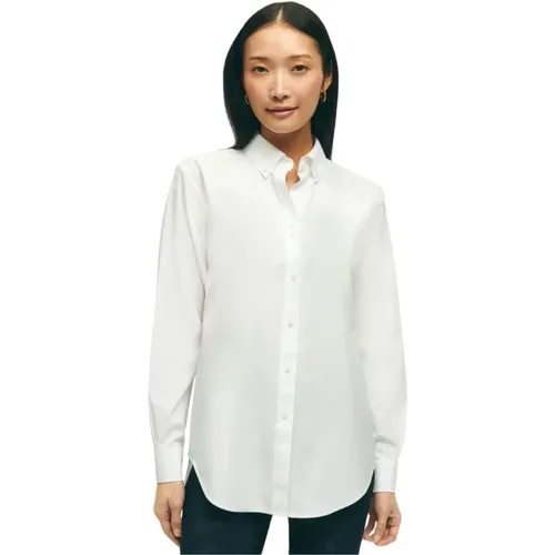 Weißes Hemd mit lockerer Passform aus bügelfreier Stretch-Supima-Baumwolle mit Button-Down-Kragen , Damen, Größe: 2XS - Brooks Brothers - Modalova