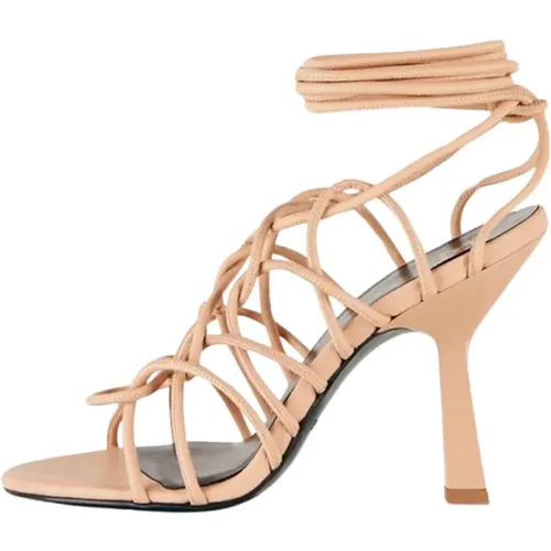 Leather cage sandals with ankle strap , female, Sizes: 4 UK - PATRIZIA PEPE - Modalova