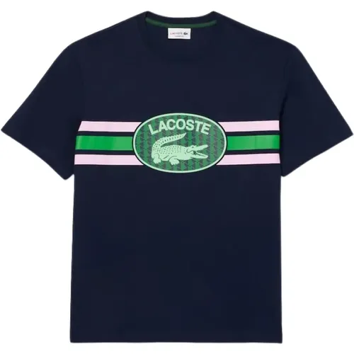 Gedrucktes Monogramm Tee Navy Pink Grün , Herren, Größe: L - Lacoste - Modalova