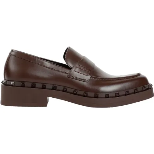 Leather Rockstud Loafer , male, Sizes: 8 UK - Valentino Garavani - Modalova