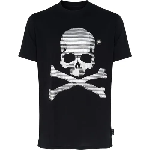 SS Skull & Bones Schwarzes Baumwoll T-Shirt , Herren, Größe: L - Philipp Plein - Modalova
