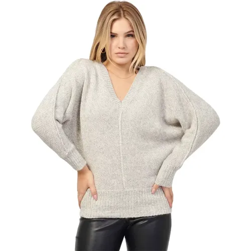 Grauer V-Ausschnitt Pullover , Damen, Größe: L - Hugo Boss - Modalova